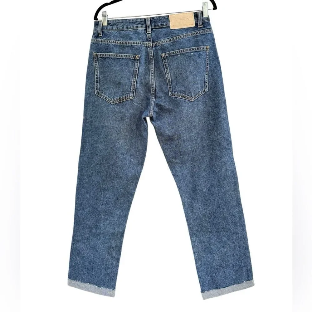 ZARA Men's Slim Straight Leg Roll Over 100% Cotton Denim Jeans Size 30